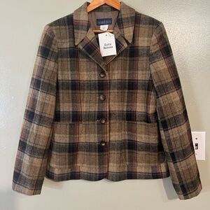 Herman Geist Wool Blend   Brown  Plaid Blazer VTG Y2K Size 10 New